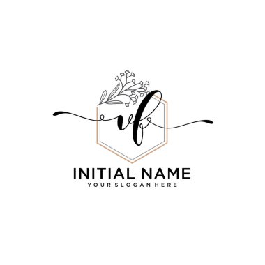 Geometrik Çerçeve ile El Yazısı Çiçek Baş Logosu VF