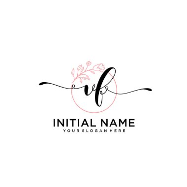 Geometrik Çerçeve ile El Yazısı Çiçek Baş Logosu VF