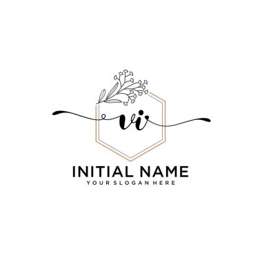 Geometrik Çerçeve ile El Yazısı Çiçek Baş Logosu VI