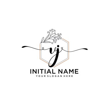 Geometrik Çerçeve ile El Yazısı Çiçek Baş Logosu VJ
