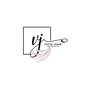 Geometrik Çerçeve ile El Yazısı Çiçek Baş Logosu VJ