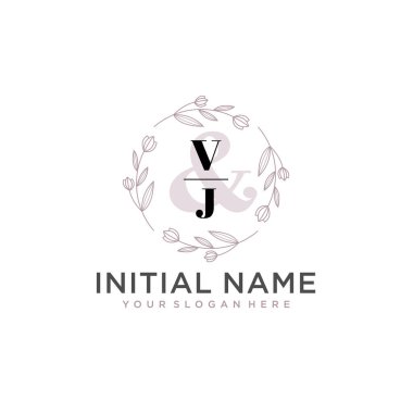 Botanik ve Geometrik Tasarımlı Çiçeksel Logo VJ