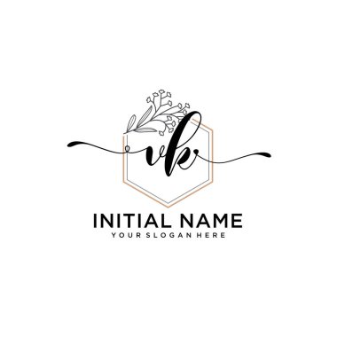 Geometrik Çerçeveli El Yazısı Çiçek Baş Logosu VK