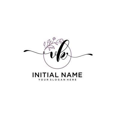 Geometrik Çerçeveli El Yazısı Çiçek Baş Logosu VK