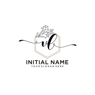 Geometrik Çerçeveli El Yazısı Çiçek Baş Logosu VL