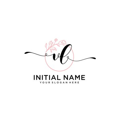 Geometrik Çerçeveli El Yazısı Çiçek Baş Logosu VL