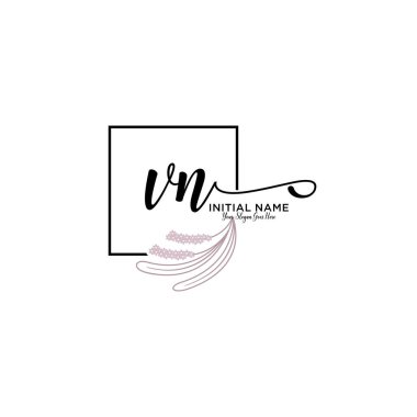 Geometrik Çerçeve ile El Yazısı Çiçek Baş Logosu VN