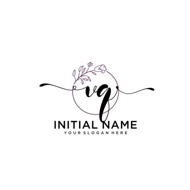 Geometrik Çerçeve ile El Yazısı Çiçek Baş Logosu VQ