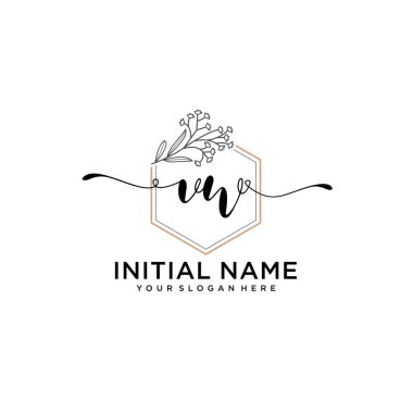 Geometrik Çerçeve ile El Yazısı Çiçek Baş Logosu VW