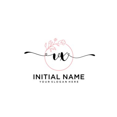 Geometrik Çerçeve ile El Yazısı Çiçek Baş Logosu VX
