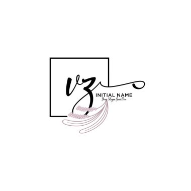 Geometrik Çerçeve ile El Yazısı Çiçek Baş Logosu VZ