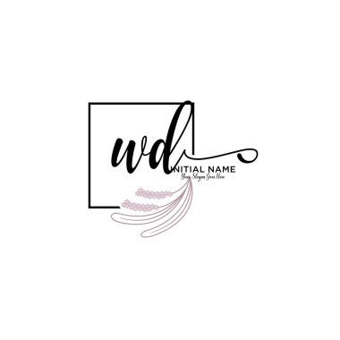 Geometrik Çerçeve ile El Yazısı Çiçek Baş Logosu WD