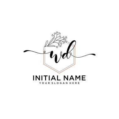 Geometrik Çerçeve ile El Yazısı Çiçek Baş Logosu WD