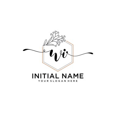 Geometrik Çerçeve ile El Yazısı Çiçek Baş Logosu WI