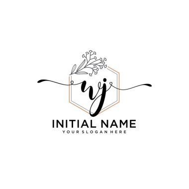 Geometrik Çerçeve ile El Yazısı Çiçek Baş Logosu WJ