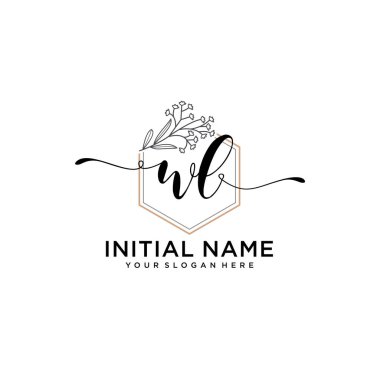Geometrik Çerçeve ile El Yazısı Çiçek Baş Logosu WL
