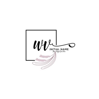 Geometrik Çerçeve ile El Yazısı Çiçek Baş Logosu WV