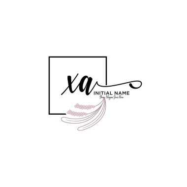 Geometrik Çerçeve ile El Yazısı Çiçek Baş Logosu XA