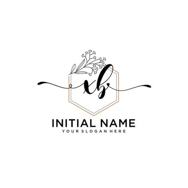 Geometrik Çerçeve ile El Yazısı Çiçek Baş Logosu XB