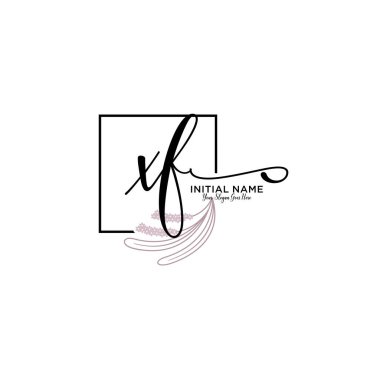 Geometrik Çerçeve ile El Yazısı Çiçek Baş Logosu XF