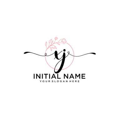 Geometrik Çerçeve ile El Yazısı Çiçek Baş Logosu XJ