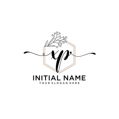 Geometrik Çerçeve ile El Yazısı Çiçek Baş Logosu XP