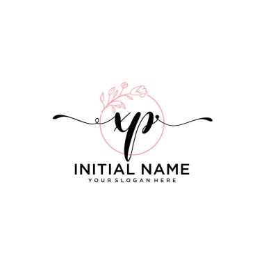 Geometrik Çerçeve ile El Yazısı Çiçek Baş Logosu XP