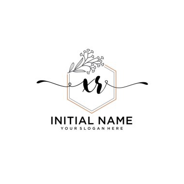 Geometrik Çerçeve ile El Yazısı Çiçek Baş Logosu XR
