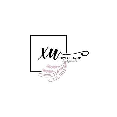 Geometrik Çerçeveli El Yazısı Çiçek Baş Logosu XU