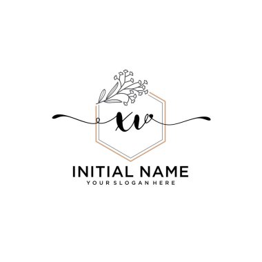 Geometrik Çerçeve ile El Yazısı Çiçek Baş Logosu XV