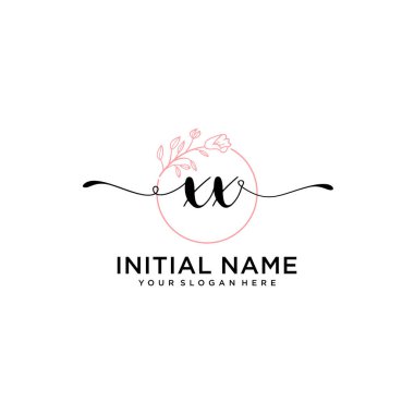 Geometrik Çerçeve ile El Yazısı Çiçek Baş Logosu XX