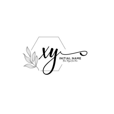 Geometrik Çerçeve ile El Yazısı Çiçek Baş Logosu XY