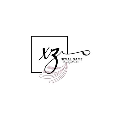 Geometrik Çerçeve ile El Yazısı Çiçek Baş Logosu XZ