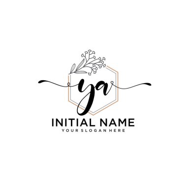 Geometrik Çerçeveli El Yazısı Çiçek Baş Logosu YA