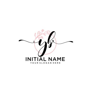 Geometrik Çerçeveli El Yazısı Çiçek Baş Logosu YB