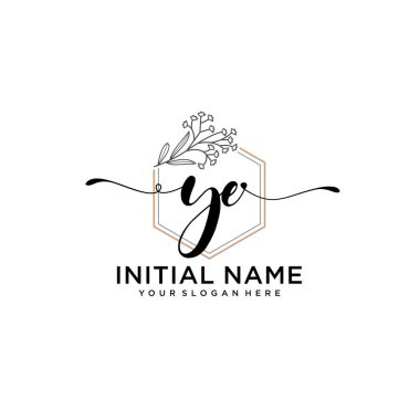 Geometrik Çerçeveli El Yazısı Çiçek Baş Logosu YE