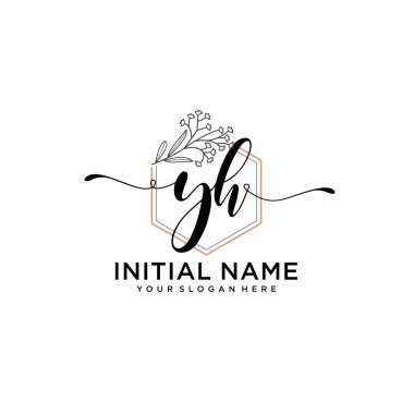 Geometrik Çerçeveli El Yazısı Çiçek Baş Logosu YH