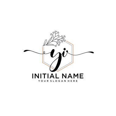 Geometrik Çerçeveli El Yazısı Çiçek Baş Logosu YI