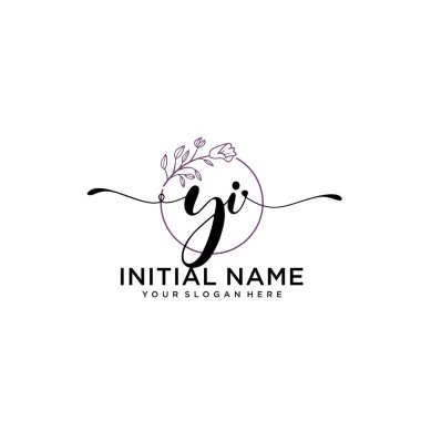 Geometrik Çerçeveli El Yazısı Çiçek Baş Logosu YI