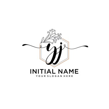 Geometrik Çerçeve ile El Yazısı Çiçek Baş Logosu YJ
