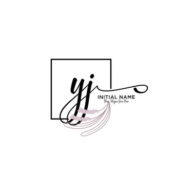 Geometrik Çerçeve ile El Yazısı Çiçek Baş Logosu YJ