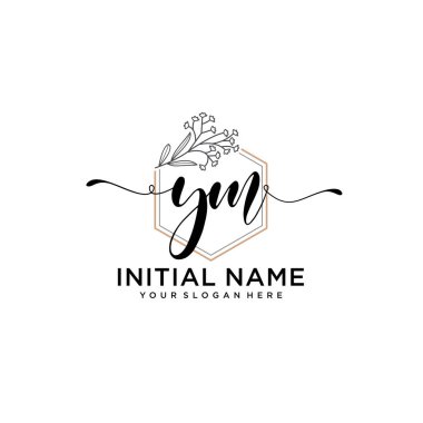 Geometrik Çerçeveli El Yazısı Çiçek Baş Logosu YM