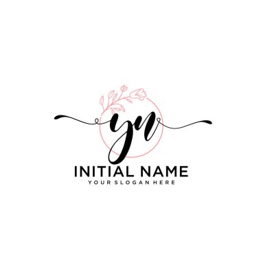 Geometrik Çerçeveli El Yazısı Çiçek Baş Logosu YN