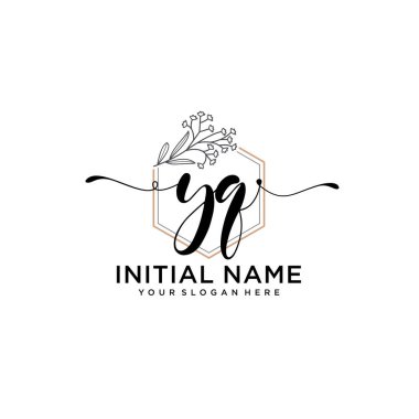 Geometrik Çerçeve ile El Yazısı Çiçek Baş Logosu YQ