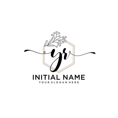 Geometrik Çerçeve ile El Yazısı Çiçek Logosu YR