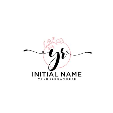 Geometrik Çerçeve ile El Yazısı Çiçek Logosu YR