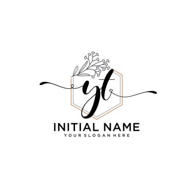 Geometrik Çerçeveli El Yazısı Çiçek Baş Logosu YT