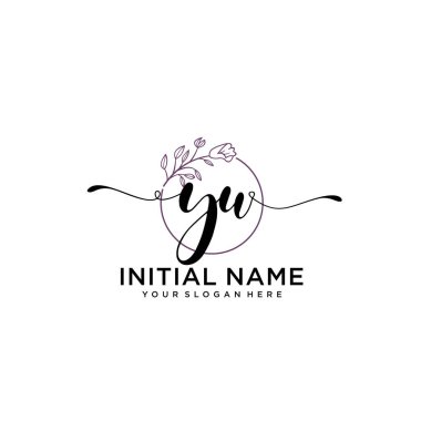 Geometrik Çerçeveli El Yazısı Çiçek Baş Logosu YU