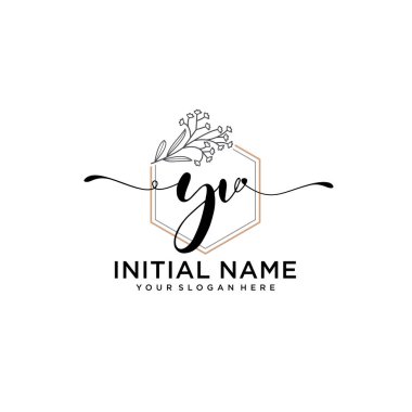 Geometrik Çerçeveli El Yazısı Çiçek Baş Logosu YV