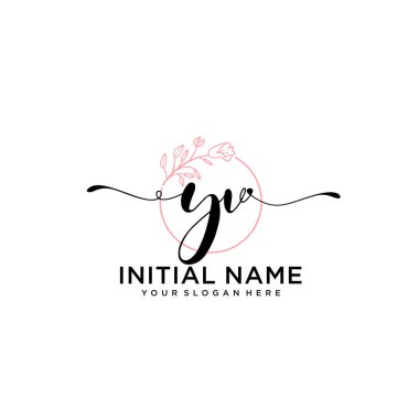 Geometrik Çerçeveli El Yazısı Çiçek Baş Logosu YV